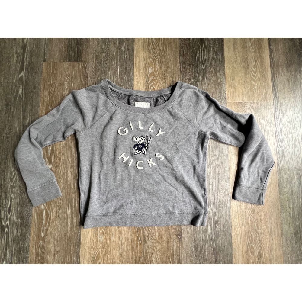 Gilly Hicks Sweatshirt Womens Medium Gray Koala Ski Graphic Raglan Scoop Neck
